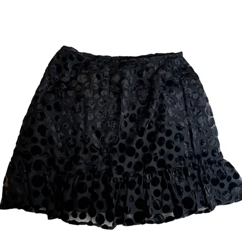 Lulus Black Velvet Polka Dot Ruffle Mini Skirt Size S