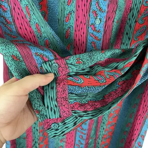 Vintage Schrader Sport Paisley Stripe Retro Boho Shirt Dress Teal Blue Size 12