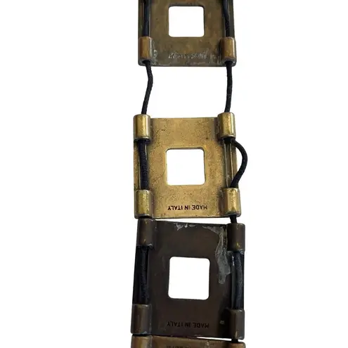 Vintage Made In Italy Brass Square Link Belt With Black Cord 42" Adjustable 3r