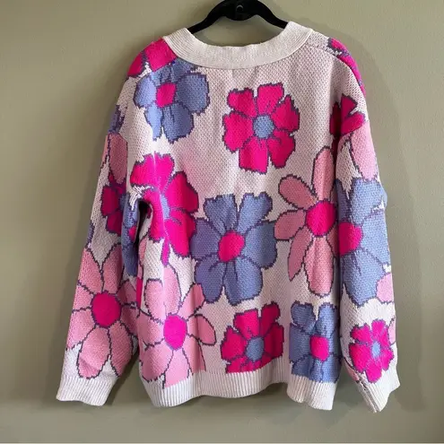 Pink Lily  Women’s Pink Purple Floral Cardigan Sweater Small