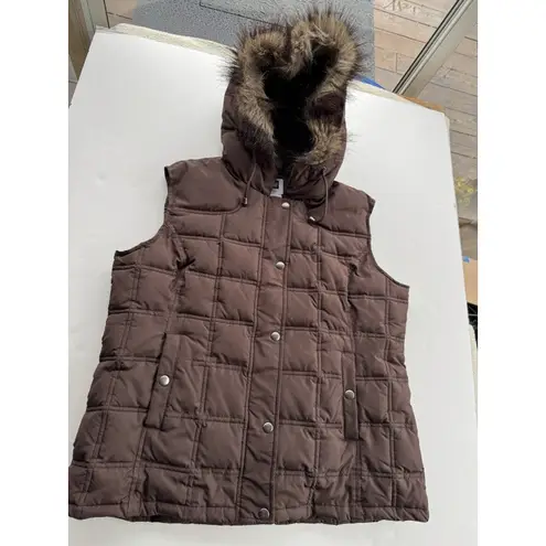 Gap  Puffer Vest Brown Removable Faux Fur Trim Women’s Sz Large Outdoor Warm