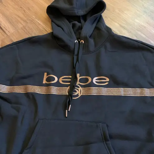 NWT New $89  Sport BEBE Gold LOGO Black Hoodie Pullover Sweatshirt XL