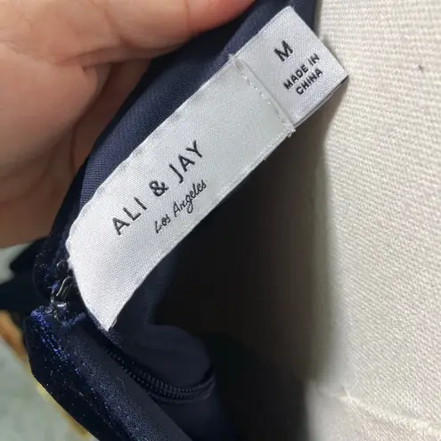 Ali & Jay Velvet Wrap Dress Navy Blue Sleeveless Midi Belted Spaghetti Strap M Size M