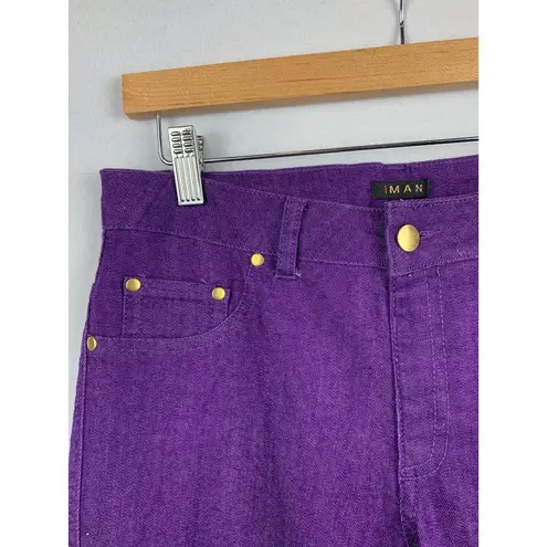 Iman Purple Denim Straight Leg Pants W/ Gold Accents & Stretch