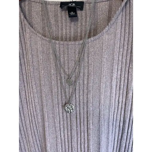 AGB Dress Blush Ribbed Knit 1x Roll Sleeves Necklace Lagenlook Minimal Comfort