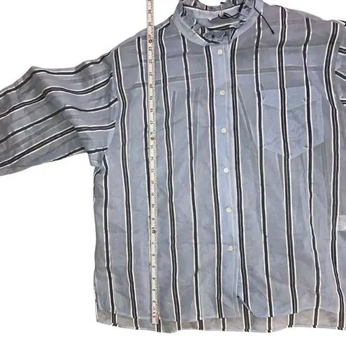 Reiss Avera NWOT Semi-Sheer Metallic Striped Blue Button Down Shirt-size 8