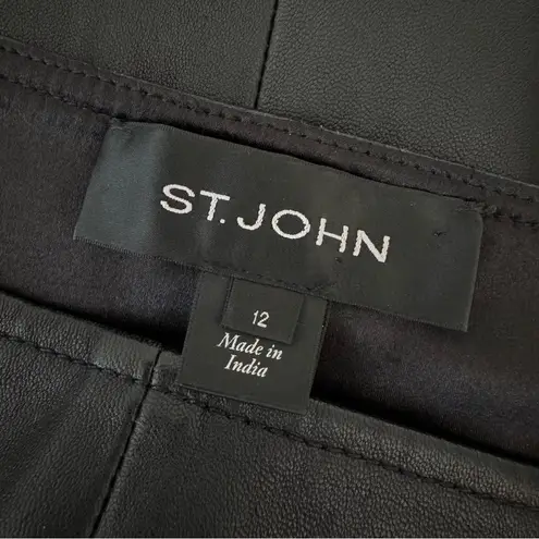 St. John Stretch Napa Leather Stretch Pencil Skirt In Caviar Size 12