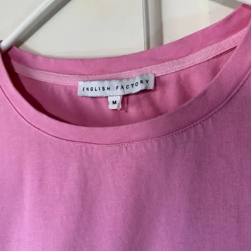 English Factory Pink Mixed Media Cotton Tee Gauzy Flutter Sleeve Ruffled Medium