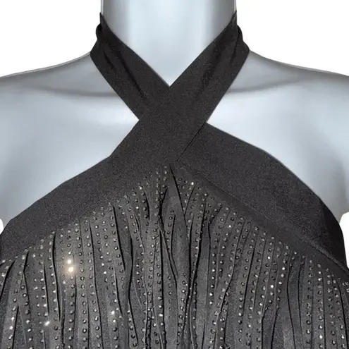 EFFORDRAM Black Faux Suede Front With Rhinestones Halter Top NWOT Size Medium Black