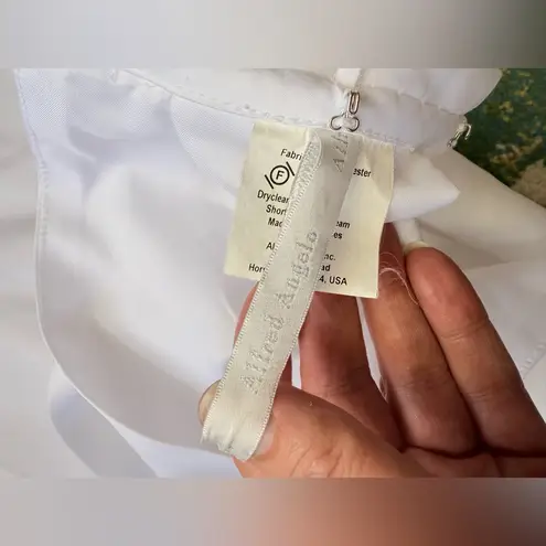 Alfred Angelo Y2K strapless lace overlay wedding dress with maxi pearl bow veil