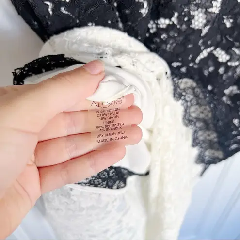 Alexis • Whitney Dress black white lace two tone colorblock sheath midi