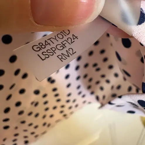 Karl Lagerfeld Light Pink & Black Polka Dot Blouse with Pearl Detail Collar | M