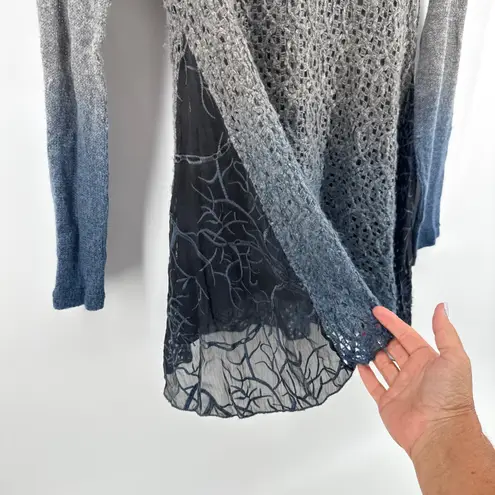 ADORE Ombre Knit Tunic Top Small Gray Blue Layered Long Sleeve Boho Lagenlook