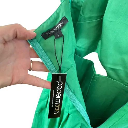 PaperMoon NWT Green Cotton Cutout Spaghetti Strap Pleated Mini Dress Size L
