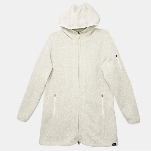 L.L.Bean Sweater Coat Full Zip Women’s M Hooded Long Fleece Jacket Cream Oatmeal Size M
