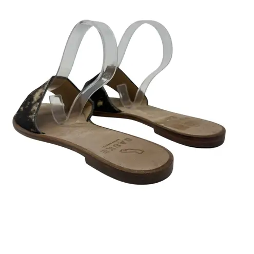 Baske California Sage Slide Sandals Flat Leather Calf Hair Size 38 US 7.5 Brown