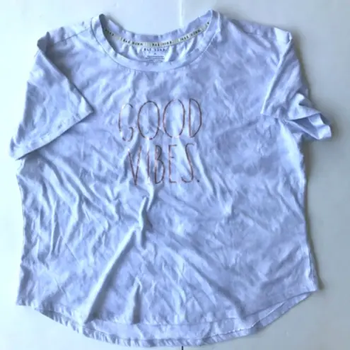 Rae Dunn Good Vibes Top 2X Hi Low Casual Graphic Festive Relaxed Vacation