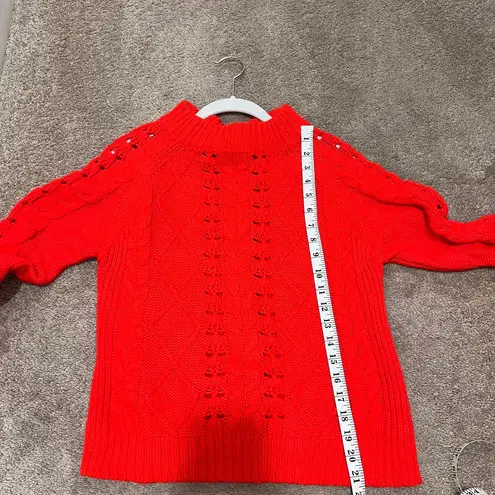 J.Crew Vibrant Red Cable Knit Sweater Chunky Winter Mock Neck Small Orange