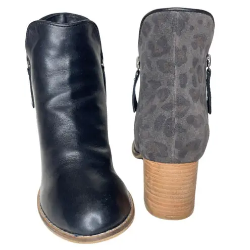 Bueno Jenna Leopard Print Dual Zipper Bootie Stabked Block Heel Ankle Sz 6.5
