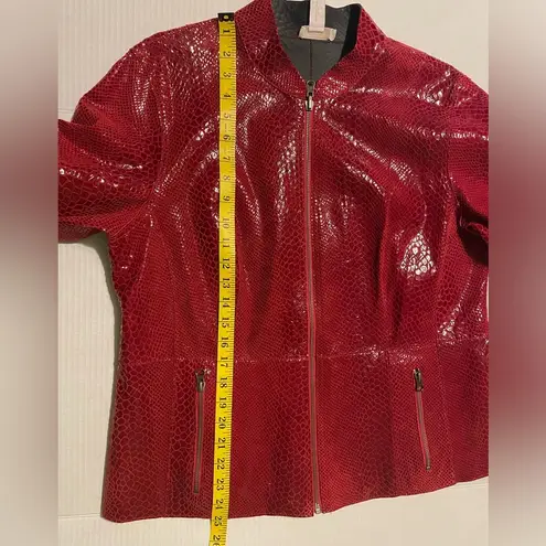 Chico's  Women Red Genuine Leather Zipup Snakeskin Mobwives Lined Jacket