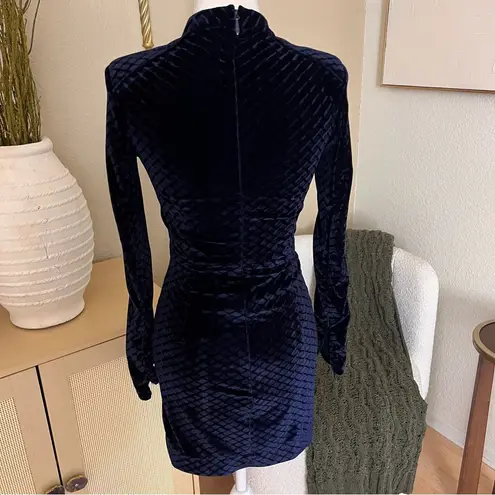 House Of CB  Escalia Blue Velvet Mini Dress Shoulder Pad Party Dress Size XS