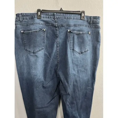 Ashley Stewart Jeans Womens 24 Crop Raw Hem Distressed Straight Leg Dark Wash