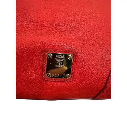 MCM Authentic Red Leather Pebble Handbag Purse Pocketbook Medium Sized READ