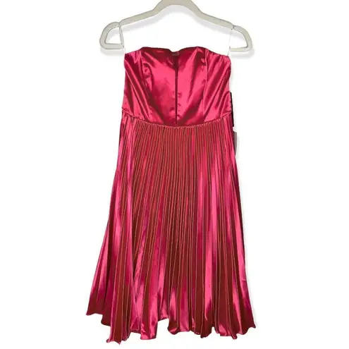 Lulus  Just Like a Movie Satin Strapless Pleated Midi Dress Small Pink Magenta