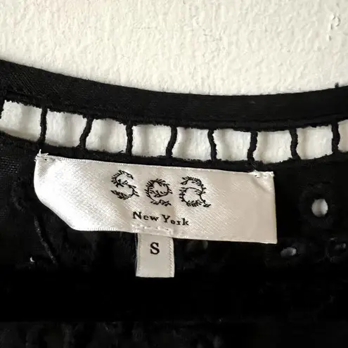 SEA Lula broderie anglaise voile midi dress size S viscose cotton C8 Black