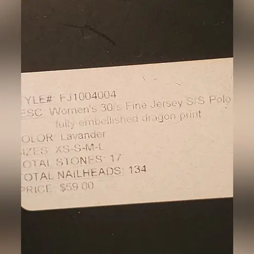 Key Closet Dragon Fine Jersey Polo Crystal Women’s Purple Shirt Size Medium