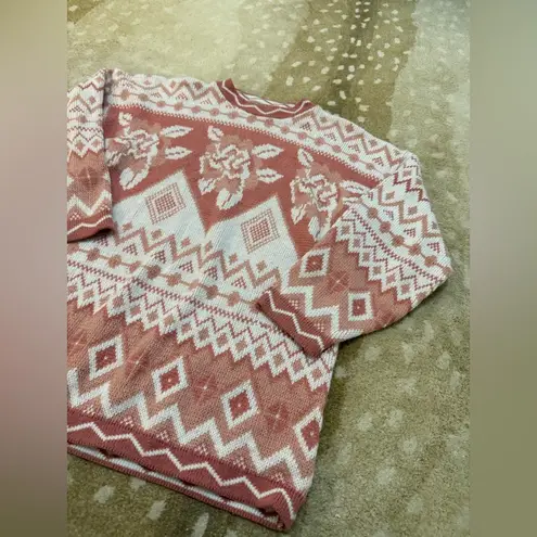 Adele Knitwear vintage white pink rose knit sweater women’s size large