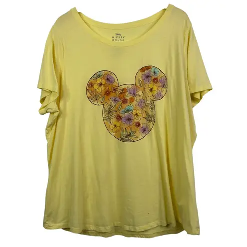 Disney  Mickey Mouse Floral Ears Graphic Tee Yellow Size 3X