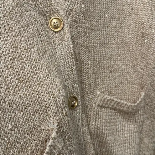 Marled Metallic Knit Cardigan Champagne Gold Sequins Button size medium NWT