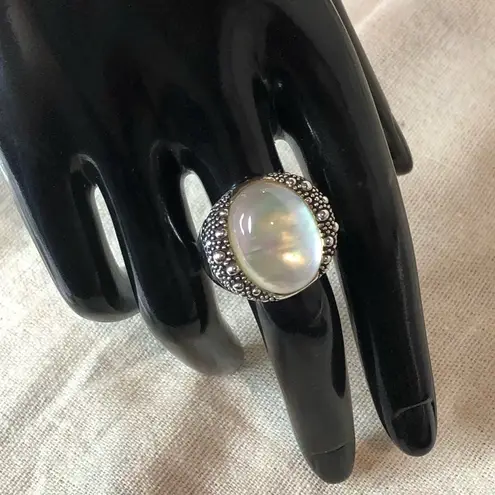 MICHAEL DAWKINS Starry Night Sterling Silver Mother of Pearl Doublet Ring 8