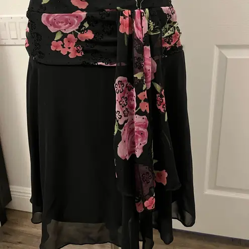 Hot Kiss Strapless black and pink floral cocktail dress