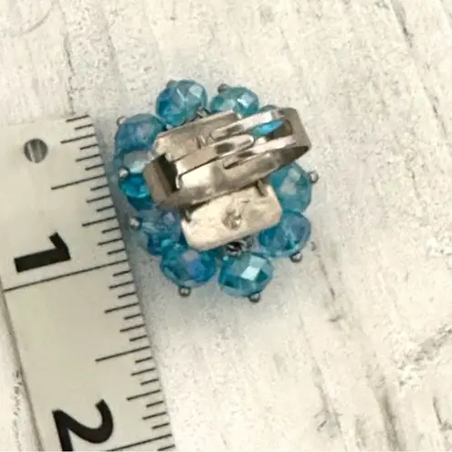 Blue sparkly beaded silver tone adjustable ring