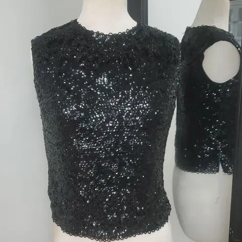 Stephen Chu Beaded Sweater Factory 100% Lamb's Wool Black Beaded Sleeveless Top Size M