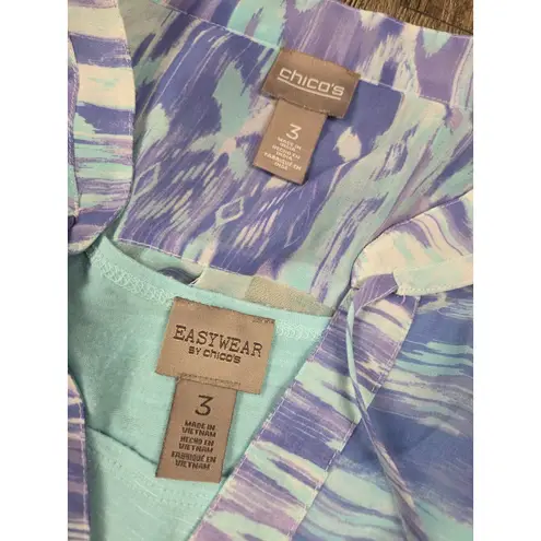 Chico's  Aqua Sheer Long Sleeve Blouse Top Tank Matching Set of 2 - Size 3 XL - Image 2