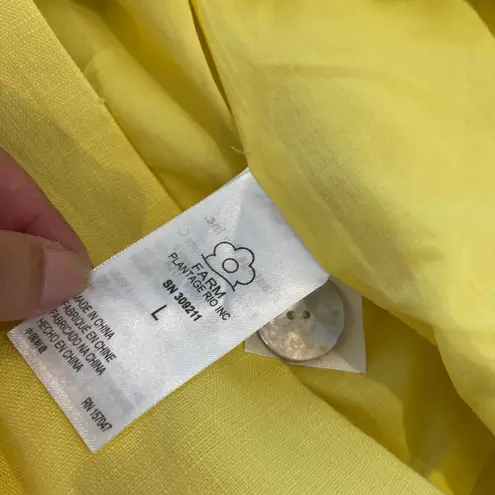 Farm Rio Bright Yellow Linen Blazer Scalloped Hem Button Front Jacket