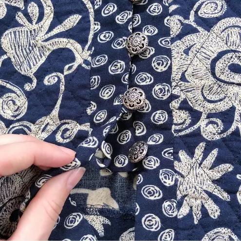 vintage • 90s floral quilted jacket navy cream rayon cropped JSJ Petites boho