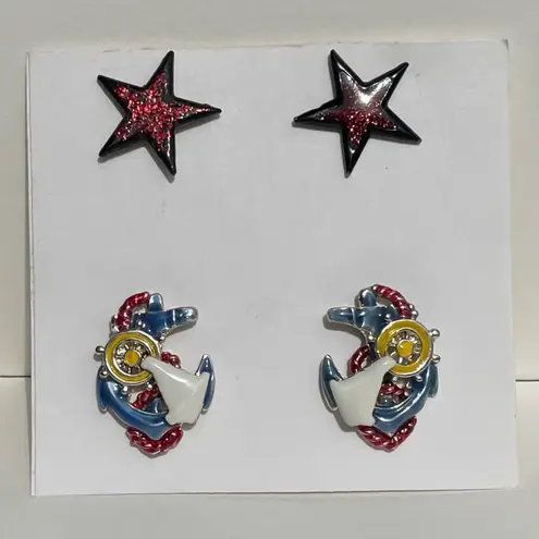 Vintage Signed “MJ" Marie Jennifer Nautical Sailboat Earrings with Star Earrings Red