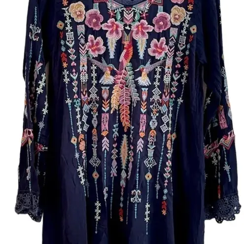 Johnny Was Lulu Heavily Embroidered Georgette Tunic Hummingbirds (oversized) NWT