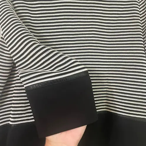 Ming Wang Cardigan Sweater Women’s Large Black Stripe Open Front 3/4 Sleeve