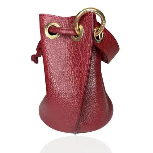 Anna Paola Burgundy Red Drawstring Pebbled Leather Mini Bucket Bag Italy Purse