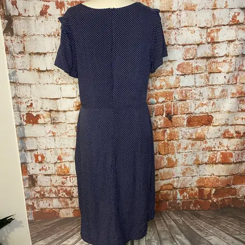 Love Sadie Navy Blue White Polka Dot Short Sleeve Asymmetrical Dress XL