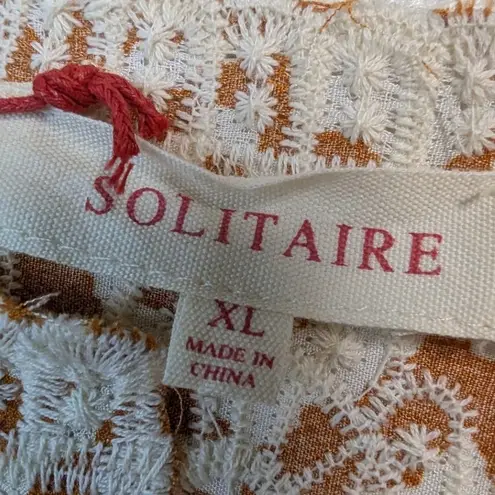 Solitaire Geometric Kaftan Tunic Top – Women's XL Rust White Lace Trim Rayon