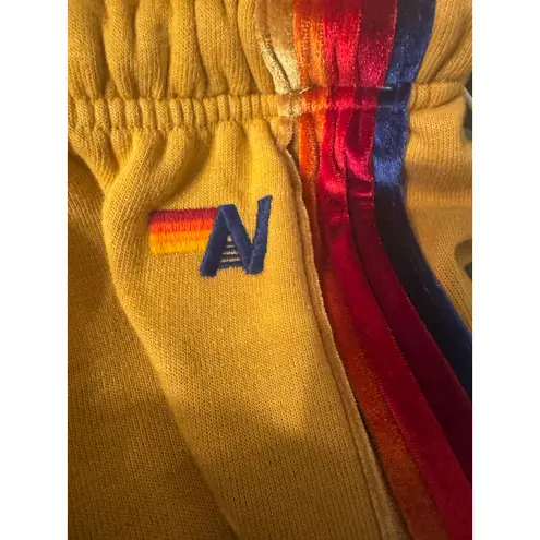 Aviator Nation 5 Velvet Rainbow Stripe Joggers in Camel Tan Size S