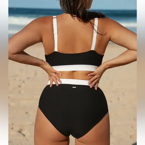 Berlook Contrast Trim Plus Size Bikini Set Black