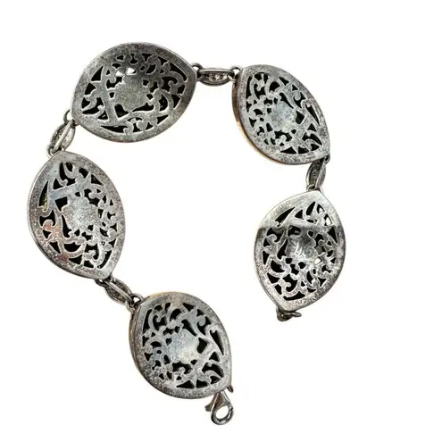 Chi by Carlos Falchi Sterling Silver Enamel & Natural Stone Statement Bracelet