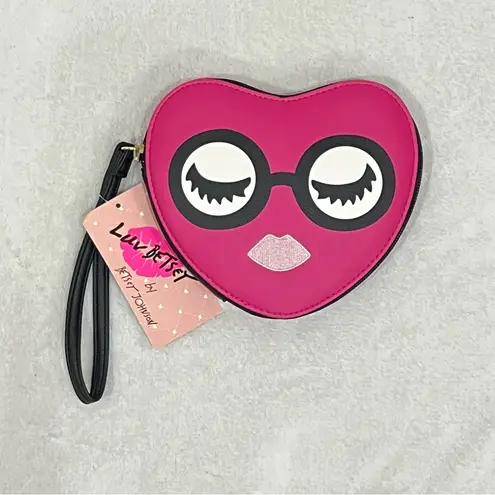 Betsey Johnson  NWT Pink Heart with Glasses Luv Betsey Wristlet